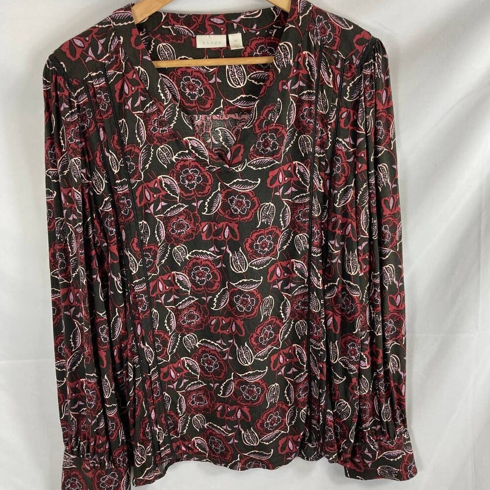 Hinge Paisley Pattern Long Sleeve V Neck Blouse size XL